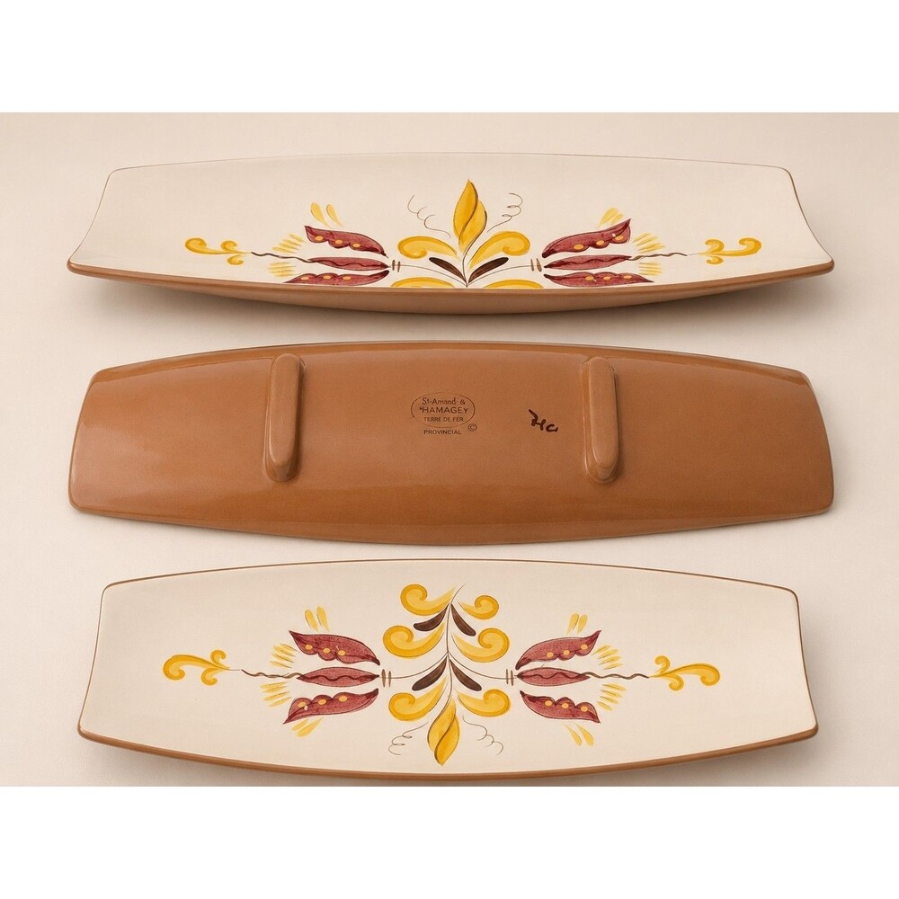 Vintage Stangl Pottery Provincial Serving Dish Ceramic Floral elongated tray 15"